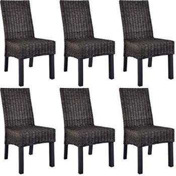 Sillas de comedor de 6 piezas en ratán Kubu y madera de mango marrón