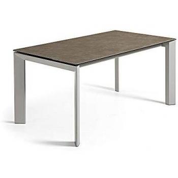 Kave Home Table Extensible Axis Gris Clair 140 (200) x 90 cm avec Plateau en Marbre