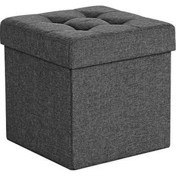 Pouf Contenitore Pieghevole in Lino Grigio Scuro, 38 x 38 x 38 cm