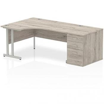 Impulse 1600mm Left Crescent Desk Grey Oak Silver Leg + Desk High Ped