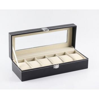 Schwarze PU-Leder Uhrenaufbewahrung mit 2 Fächern für Armbanduhren und Schmuck