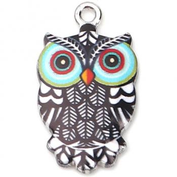 Halloween Owl Alloy Pendant, Multicolor Enamel, 23mm x 13mm, 10 Pack