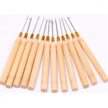 Extracteur en Bois pour Micro Anneaux, 10 pièces, avec Pince et Outils pour Extensions de Cheveux