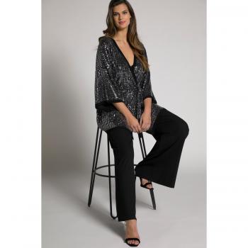 Plus Size Shimmering Sequin Kimono Blouse, Open Front, Belted, Black, Size 24/26, Polyester/Synthetic Fibers