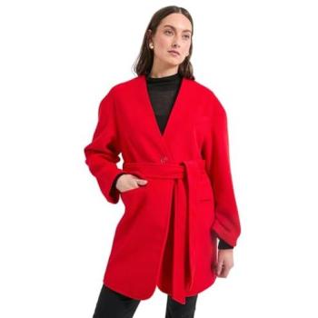 Red Belted Wrap Coat, Collarless Design – Wallis Women's Collection (S14)