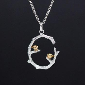 Lotus Fun 925 Sterling Silver Bird on Branch Pendant