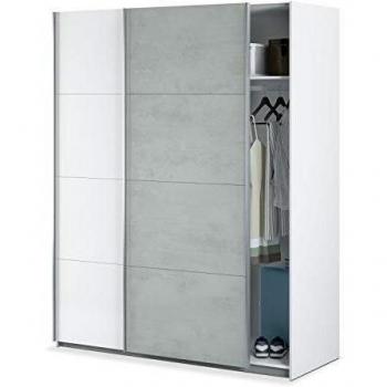 Armoire chambre à coucher Tekkan 2 portes coulissantes finition Blanc Artik et Gris Ciment