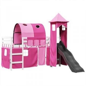 Cama alta para niños con torre madera pino rosa 90x190 cm Vidaxl 676695