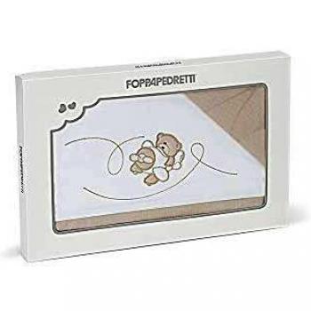 Set Lenzuola per Lettino BabyFly Foppapedretti 100% Cotone con Ricamo Bianco/Beige