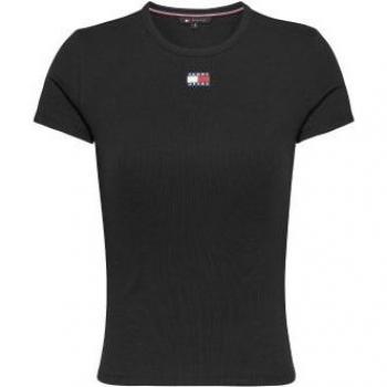 Tommy Jeans Rundhalsshirt TJW SLIM BADGE RIB TEE in Rippoptik, mit Logo-Stickerei