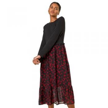 Stretch-Midi-Kleid Roman Black 2-in-1, abstrakter Druck