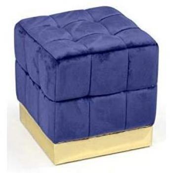 Puf cuadrado de terciopelo azul 40 cm reposapiés