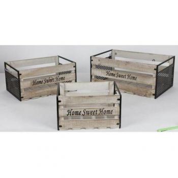 BURI Home Storage Bundle – 3 Holzboxen, eleganter Dekorkorb