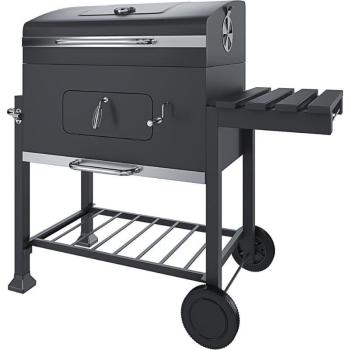 Barbecue da terrazza a carbonella con ripiano laterale, ruote, manico ergonomico e termometro