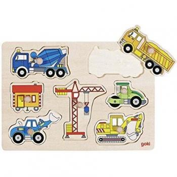 Puzzle veicoli da costruzione in legno Goki, 7 pezzi