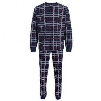 Jack & Jones Men's Loungewear Set, Printed Long Sleeve Pyjama, Navy Blazer/Red Checks, 2XL