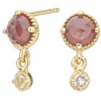 Pendientes de granate y cristal de roca en plata chapada en oro