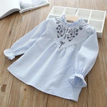 Tops de Niña de Algodón con Bordado Floral, Camisa de Manga Larga para Primavera y Otoño