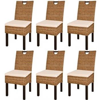 Sedia da pranzo in rattan kubu e mango, 6 unità