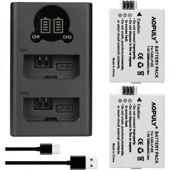 Cargador Dual AOPULY LP-E5 LPE5 + Pantalla LCD, USB – Ideal para Canon Rebel XS T1i XSi