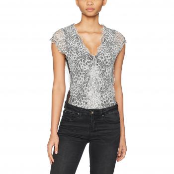 Guess Damenbody Vania – Weiß, mit Buntspitzen (Black & White) – XS