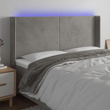 Testiera Velluto Grigio Chiaro con Retroilluminazione LED 183x16x118/128 cm