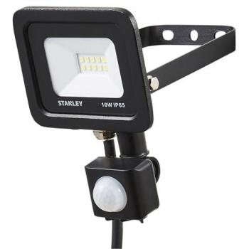 Stanley 10W LED Floodlight – Slimline, PIR, Black & Yellow