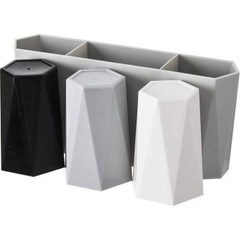 Three-Cup Suction Toothbrush Storage Solution