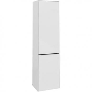Armoire Villeroy et Boch Subway 3.0, 40x171x36,2cm, charnière à droite, poignée noir volcan, blanc brillant