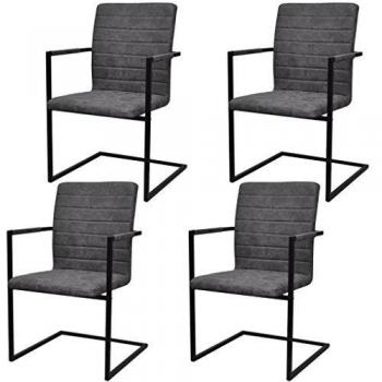 Sedie da Pranzo a Sbalzo Grigie con Braccioli 4 pz