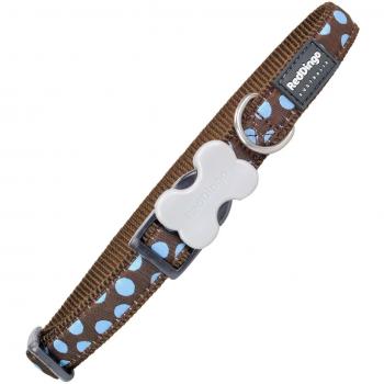 Brown Bucklebone Collar featuring Red Dingo Blue Spots – 25mm