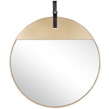 Miroir Mural 60 cm, Cadre Doré et Sangle de Cuir – Collection Beliani