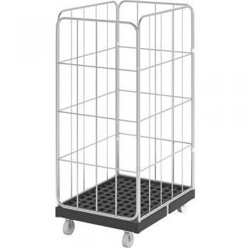 Roulant Eurokraft Basic avec grille latérale, 4 côtés, porte avant en une pièce, capacité jusqu'à 500 kg, dimensions L 724 x B 845 x H 1530 mm, en acier et HDPE recyclé