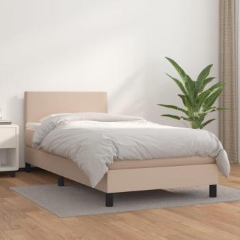 Cama box spring suave con colchón de cuero sintético cappuccino 90x190 cm