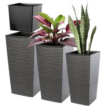 Jardinière haute polyvalente en plastique – trio de tailles (57,5 cm, 68 cm, 75,5 cm) – graphite