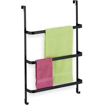 Steel Towel Rack with 3 Rails, Black, Door Mount