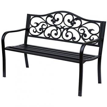 Banc de Jardin 3 Places en Acier Noir 127x60x89 cm