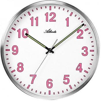 Wanduhr Quarz leise mit nachleuchtenden Ziffern Rosa Silber