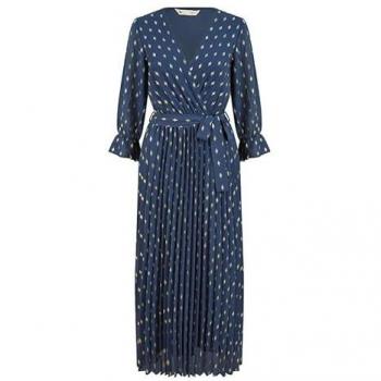 Blue Foil Print Pleated Wrap Midi Dress – Yumi Women's Size 12
