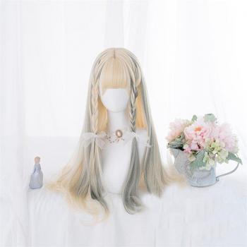 CosplayMix 67CM Ash Blue Ombre Long Wavy Bangs Wig for Women
