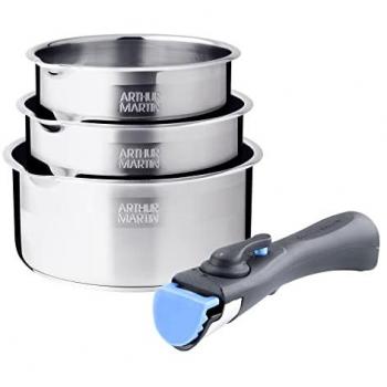 Lot de 3 casseroles inox manche amovible Arthur Martin AM3456