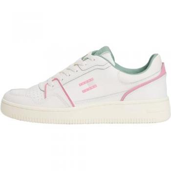 Tommy Hilfiger Chic White Leather Sneaker for Women (Green/Pink) – 6 US