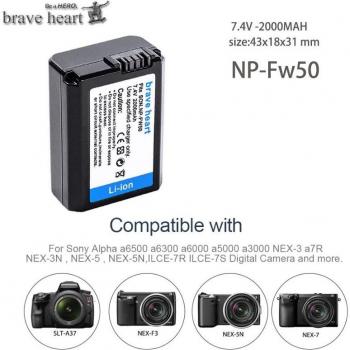 Batería Reemplazo 2000 mAh NP‑FW50 para Sony A‑Series (A7, a3000, a5000, a6000)