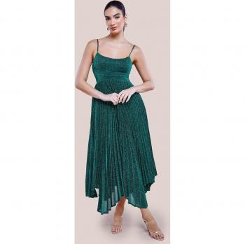 Emerald Tie Back Midi Dress with Pleats by Goddiva