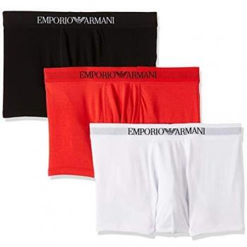 Emporio Armani Men's 3-Pack Cotton Trunks in Black/White/Red, Size M UK