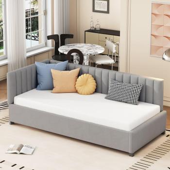 Somier y Cama Gris Terciopelo 90x200 – Modelo Individual