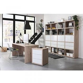 Cassettiera Ufficio Rovere-Laccato Bianco, 3 Cassetti, Ruote