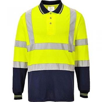 Portwest S279YNRS Two-Tone Long Sleeved Polo, Regular, Size Small, Yellow/Navy