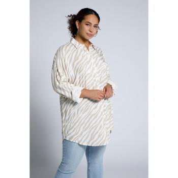 Blusa lunga oversize con colletto da camicia, stampa zebrata, Donna, Marrone, Taglia 60/62, Viscosa