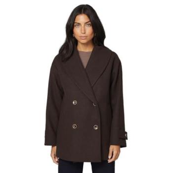 Wallis Female Chocolate Coat, Mid Length, Double-Breasted, Shawl Collar – 16
